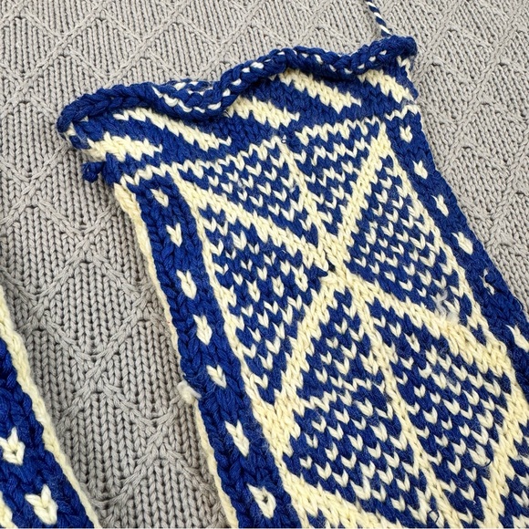Vintage Blue and Cream Wool & Leather Hand Knit Slipper Socks ~ Small - Picture 4 of 11